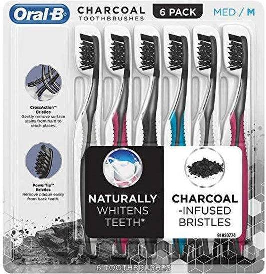 Oral-B Toothbrush Charcoal Infused CrossAction Bristles remove Plaque Stain Naturally Whitens Teeth (Medium)