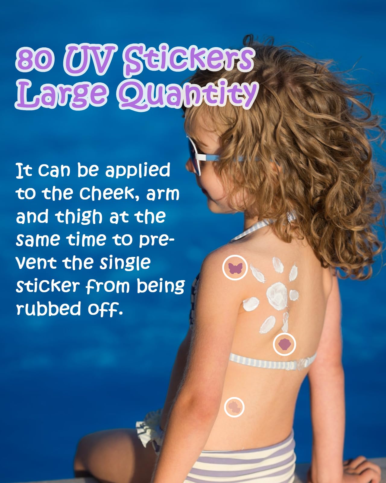 UV Detection Stickers for Sunscreen - 80 Count UV Detection Stickers, Know When to re-Apply Sunscreen, Sun Protection Reminder, 8 Cute Pattern Types