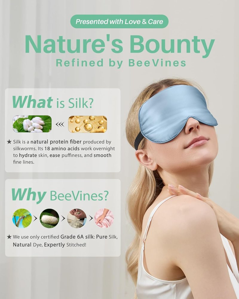 Real Mulberry Silk Sleep Masks - 2 Pack Adjustable Eye Masks | Block Light & Reduce Puffy Eyes (Black & Pastel Blue)