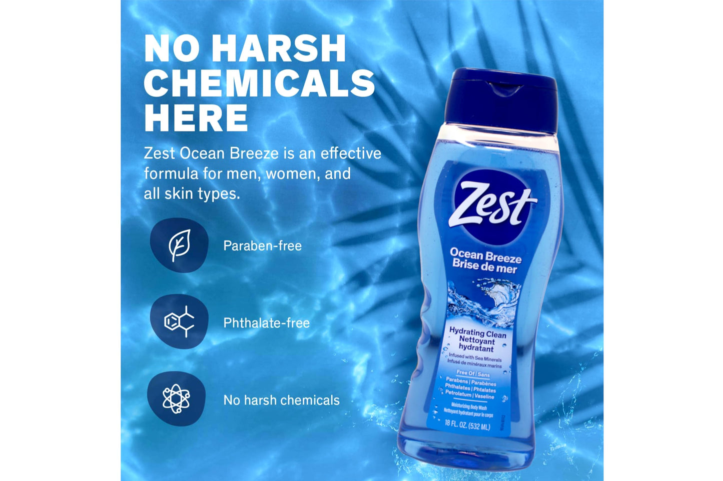 Zest Body Wash - Enriched with Sea Minerals - Invigorating Scent - Hydrating Body Soap - Suitable for All Skin Types - Ocean Breeze - 6 pc