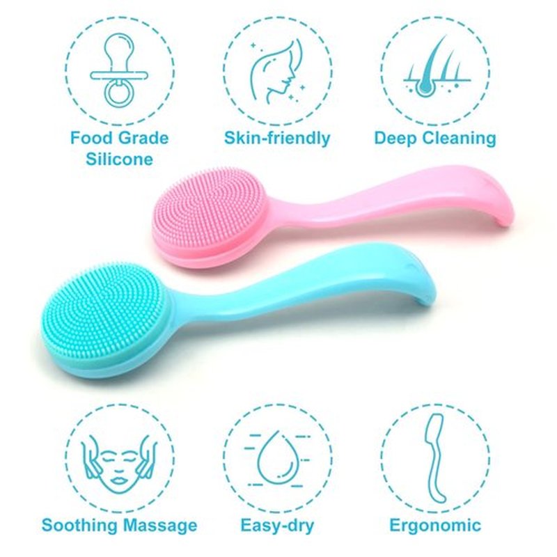 HINZIC 4 Pack Silicone Manual Facial Cleansing Brush, Skin Friendly Waterproof Face Cleaning Scrubber Exfoliator Cleanser for Blackheads Whiteheads Makeup Residues Removal- 2 Blue & 2 Pink