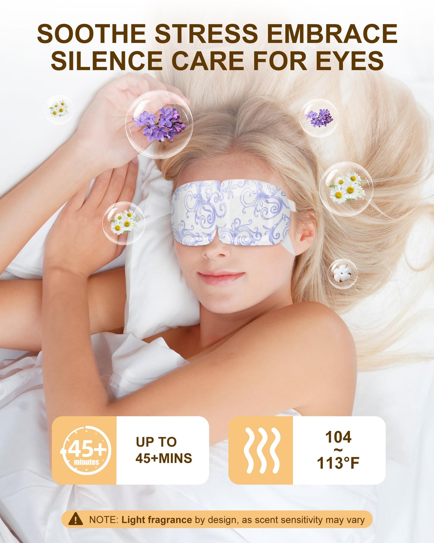 LEXNHOM Heated Eye Mask Disposable 24 Pack, Large, 45+ Min Self Heating Steam Eye Mask for Dry Eyes Dark Circles Puffy for Sleep Travel Office, Warming Rest Eyes Mask Best Gifts for Women (Chamomile)
