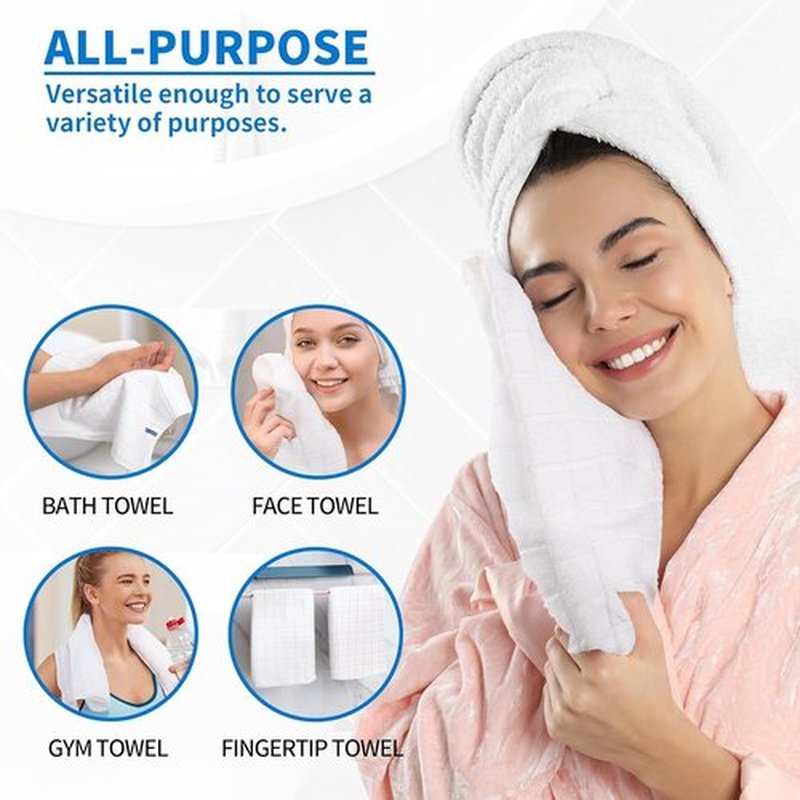 HOMERHYME Hand Towels, 120 Pack 25''*15'' White Microfiber Kitchen Bathroom Hand Towels, All-Purpose Quick Dry Lint Free Soft Absorbent Bulk Checkered Washcloth Bath Towels for Travel Gym Hotel