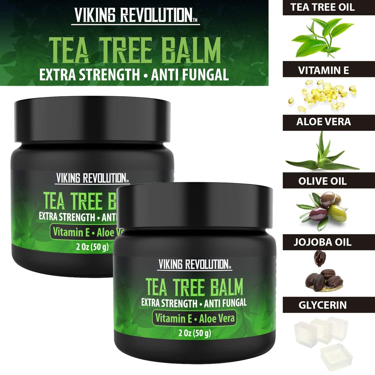 Viking Revolution Tea Tree Oil Cream - Super Balm Athletes Foot Cream - for Eczema, Jock Itch, Ringworm, Nail Treatment - Soothing Skin Moisturizer for Itchy, Scaly, Cracked Skin, 2 Ounce (Pack of 2)