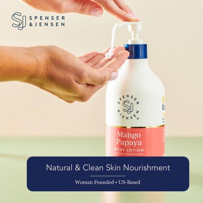 Spenser & Jensen Daily Moisturizing Body Lotion with Hydrating Mango & Papaya - Gentle On All Skin Types - Body Lotion for Women & Men - Paraben Free - 18 Oz (Pack of 2)