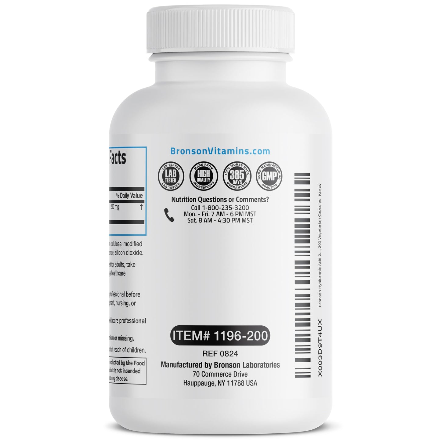 Bronson Hyaluronic Acid 200 MG High Potency Joint Health & Healthy Skin Support, Non-GMO, 200 Vegetarian Capsules