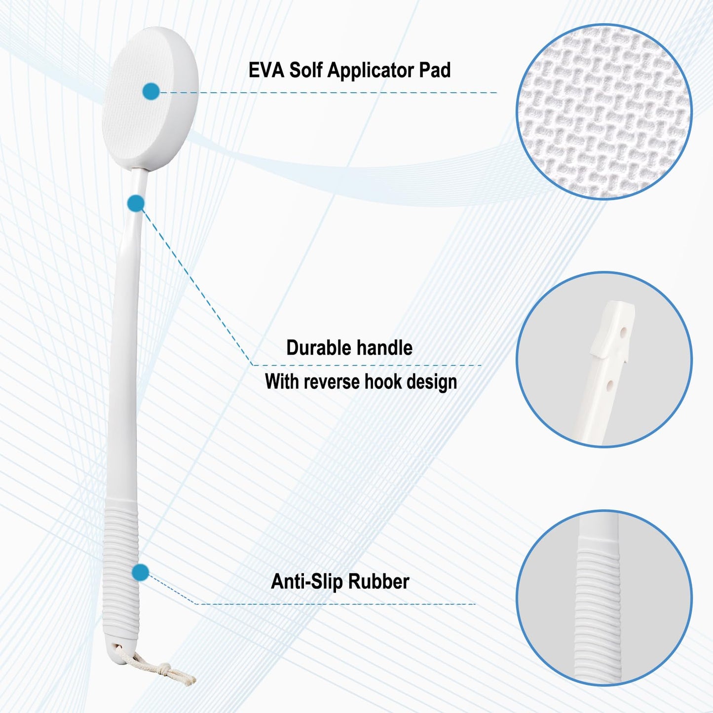 19" Lotion Applicator for Back Tanning Applicator Long Handle Back Lotion Applicator for Feet Self Tanner Back Applicator Sunscreen Applicator for Kids Women Men The Elderly