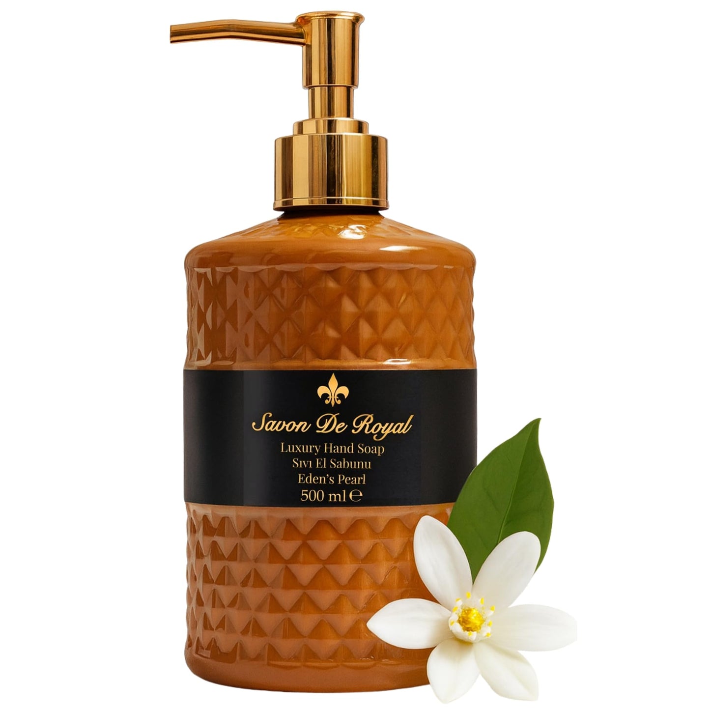 Savon De Royal Luxury Liquid Hand Soap, Jasmine Scent, Moisturizing Vegan Kitchen & Bathroom Soap for Hand Wash, Gentle & Nourishing Formula, Refillable Bottle 16.9 Fl Oz, Eden's Pearl