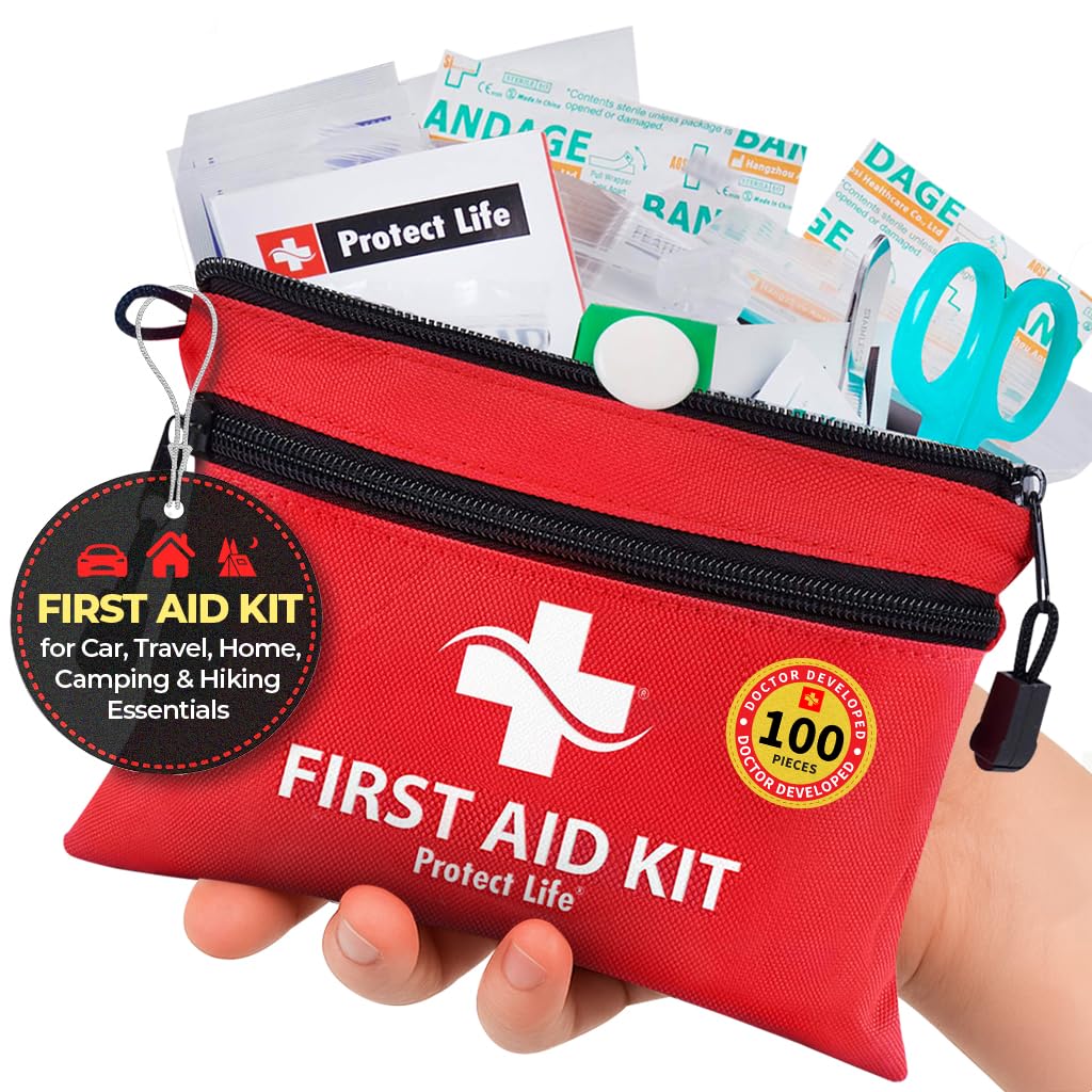 Protect Life Survival First Aid Kit for Home/Business, Camping Survival Kits | Mini Travel First Aid Kit | Camping Equipment | Small Kits for Car | Outdoor Emergency Survivals Pack - 85pcs