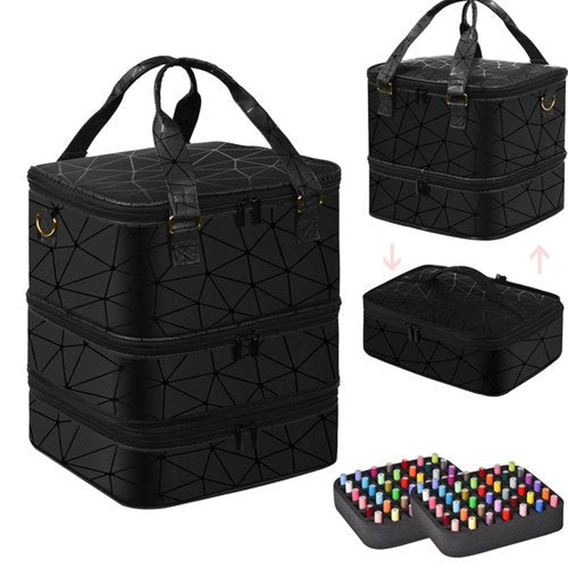 FCQQYWZ Large Nail Polish Organizer Case Hold 84+ Bottles Nail Polish & Nail Lamp, 3 Layers Nail Organizers and Storage for Nail Tech with Divider, Travel Carrying Case for Nail Polish Kit Set(Black)