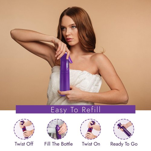 VIGOR PATH Continuous Spray Bottle with Ultra Fine Mist - Versatile Water Sprayer for Hair, Home Cleaning, Salons, Plants, Aromatherapy, and More - Empty Hair Spray Bottle - 300ml/10.1oz (Dark Purple)