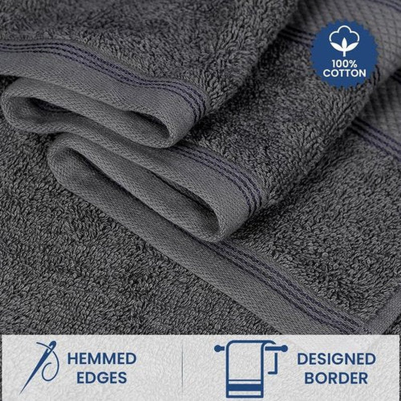 Casa Lino 4 Pack Bath Towels (27x54), 100% Pure Cotton, Luxury Bath Towels, Lightweight & Highly Absorbent, Quick Drying Towels for Bathroom, for Daily Use Bathroom, Charcoal