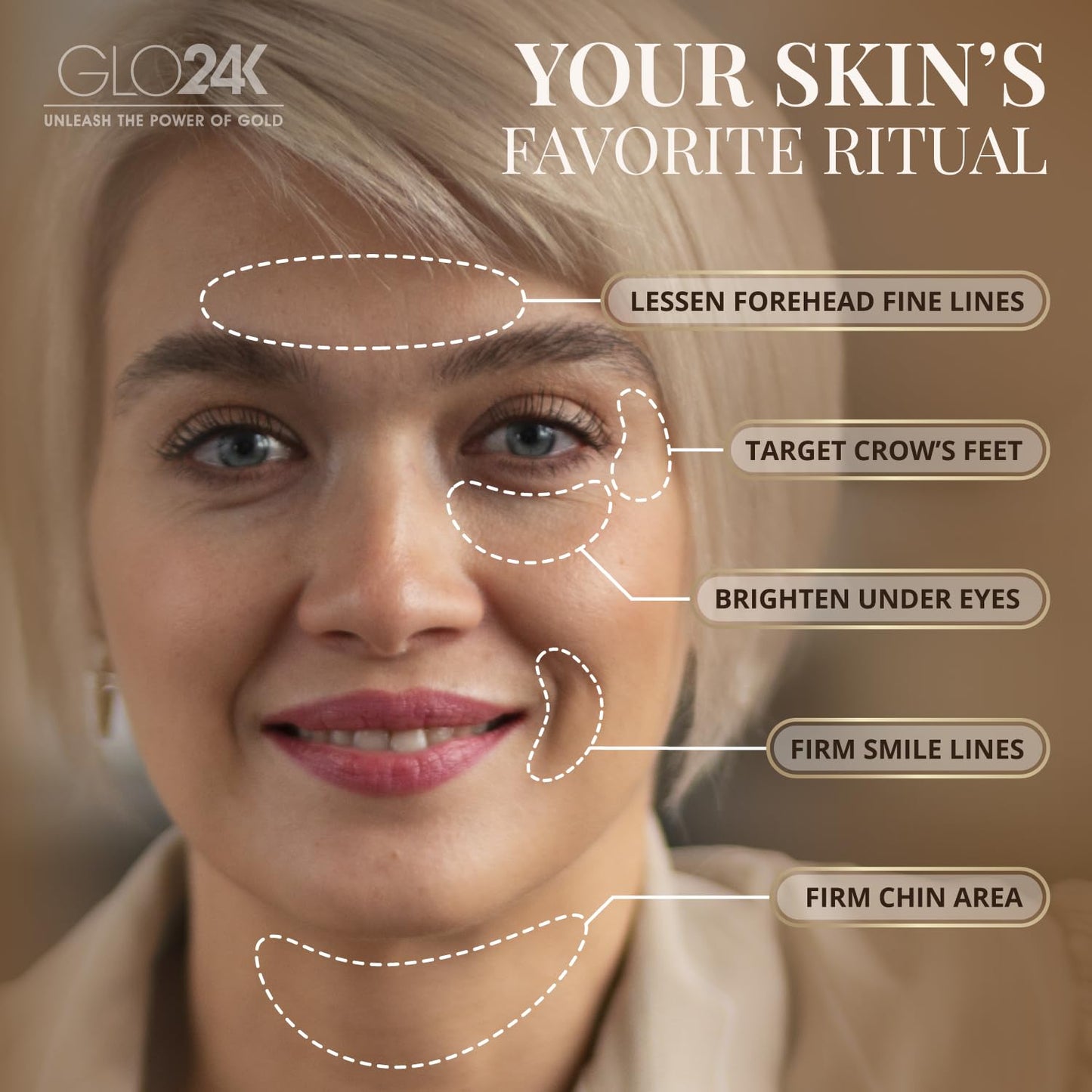 GLO24K Instant Facelift Cream with 24k Gold, Hyaluronic Acid, Peptides, and Vitamins A,C,E - Non-Invasive Alternative to Injections for Fast Results