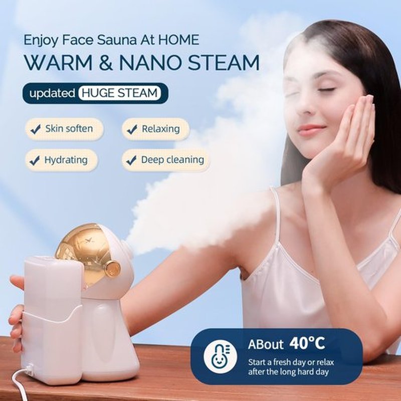 Facial Steamer,with 7 Colors Led Light,Face Steamer for Facial Deep Cleaning,Warm Mist Nano Ionic Steamer for face,Steam Humidifier,Facial Steamers Home Facial spa, Gift for Women（Gold with Light）