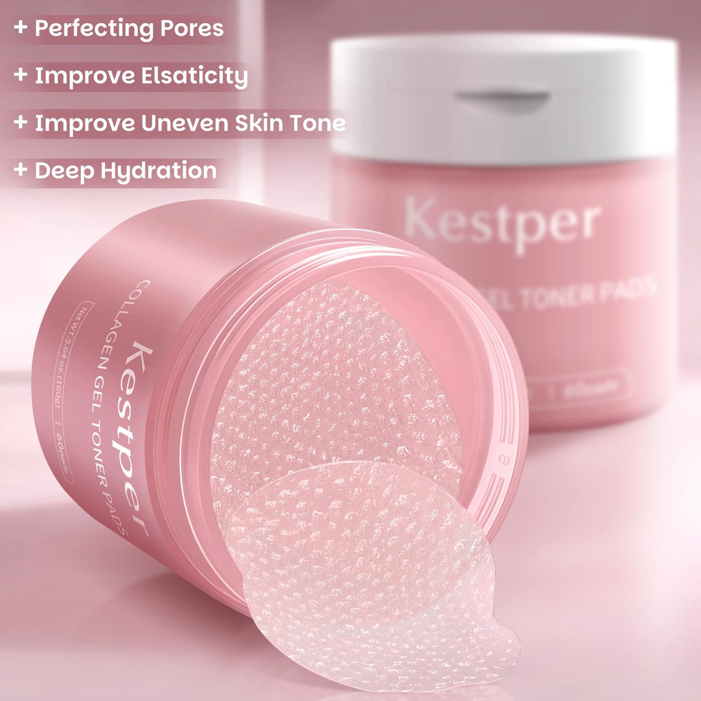 Kestper Collagen Gel Toner Pad for Face - Skin Firming,Improvin Elasticity,Pore Minimizer,Soothing Hydration, Gentle Exfoliating Face Pads,60 Pads