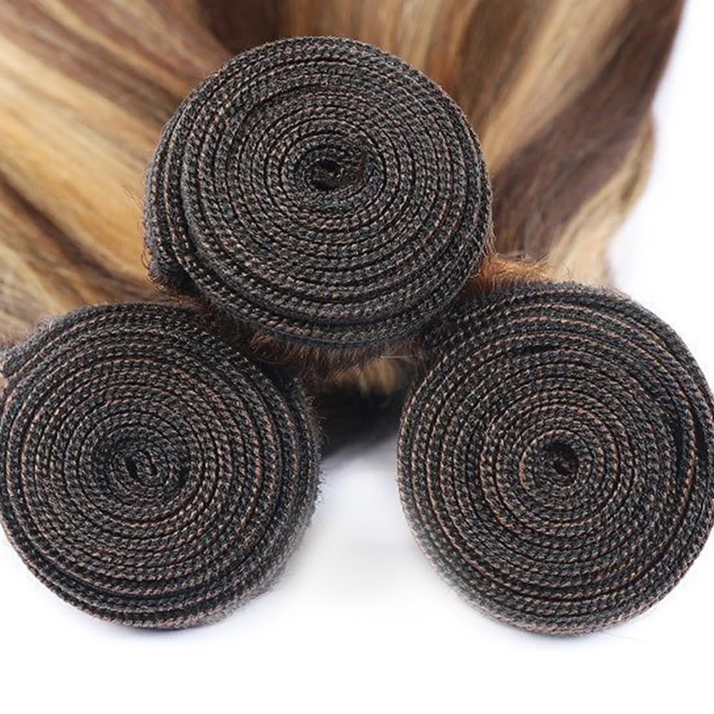 P33/613 Straight Bundles Human Hair Highlight Bundles Braizlian Virgin Hair 3 Bundles 12 14 16 Inch Two Tone Auburn Brown Mixed With 613 Blonde Straight Bundles Hair Extensions for Women
