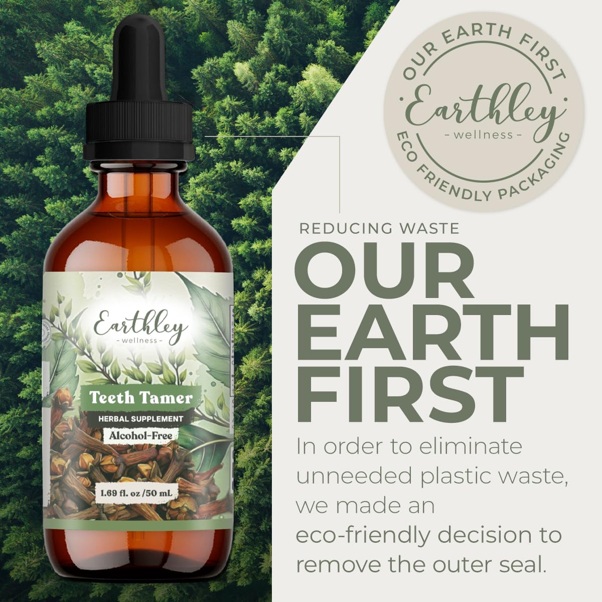 Earthley Wellness Teeth Tamer, Teething Relief for Babies & Kids, Organic Herbal Formula, 3 Month Supply (1.69 oz Glass,1,000 Drops), Cloves, Soothes Drooling, Gum Discomfort & Irritability