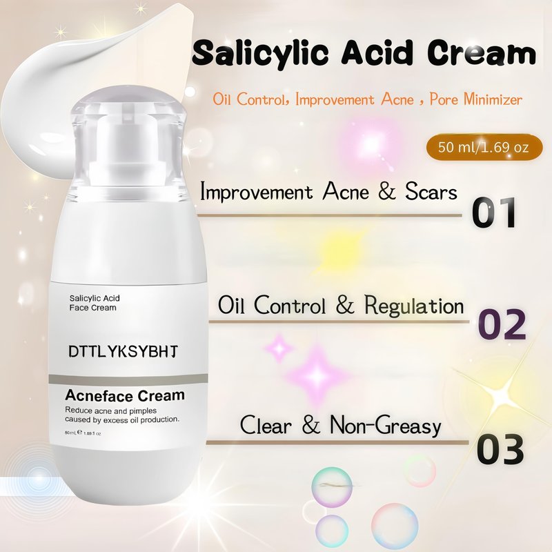 Salicylic Acid Acne Face Cream for Oily & Sensitive Skin – Oil Control, Acne Treatment, Pore Minimizer, Moisturizing & Repairing Damaged Skin – Non-Comedogenic, Gentle Formula, 50ml / 1.69oz