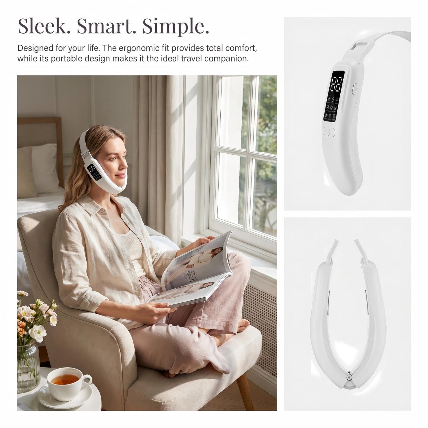 VITALA V Lift Device, Electric Double Chin Device and V-Face Machine with 8 Modes and 15 Gear Adjustable Lntensitie，Rechargeable、for Facial Care.
