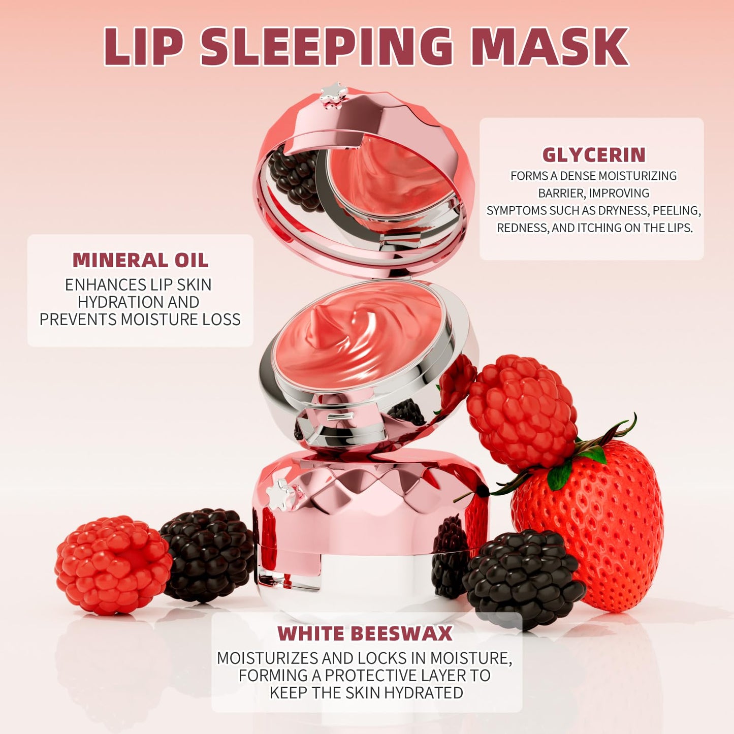 Lip Sleeping Mask - Overnight Repair for Dry, Chapped Lips with Hyaluronic Acid, Vegan & Cruelty-Free, Hydrating, Exfoliating, Non-Sticky, Long-Lasting Moisture