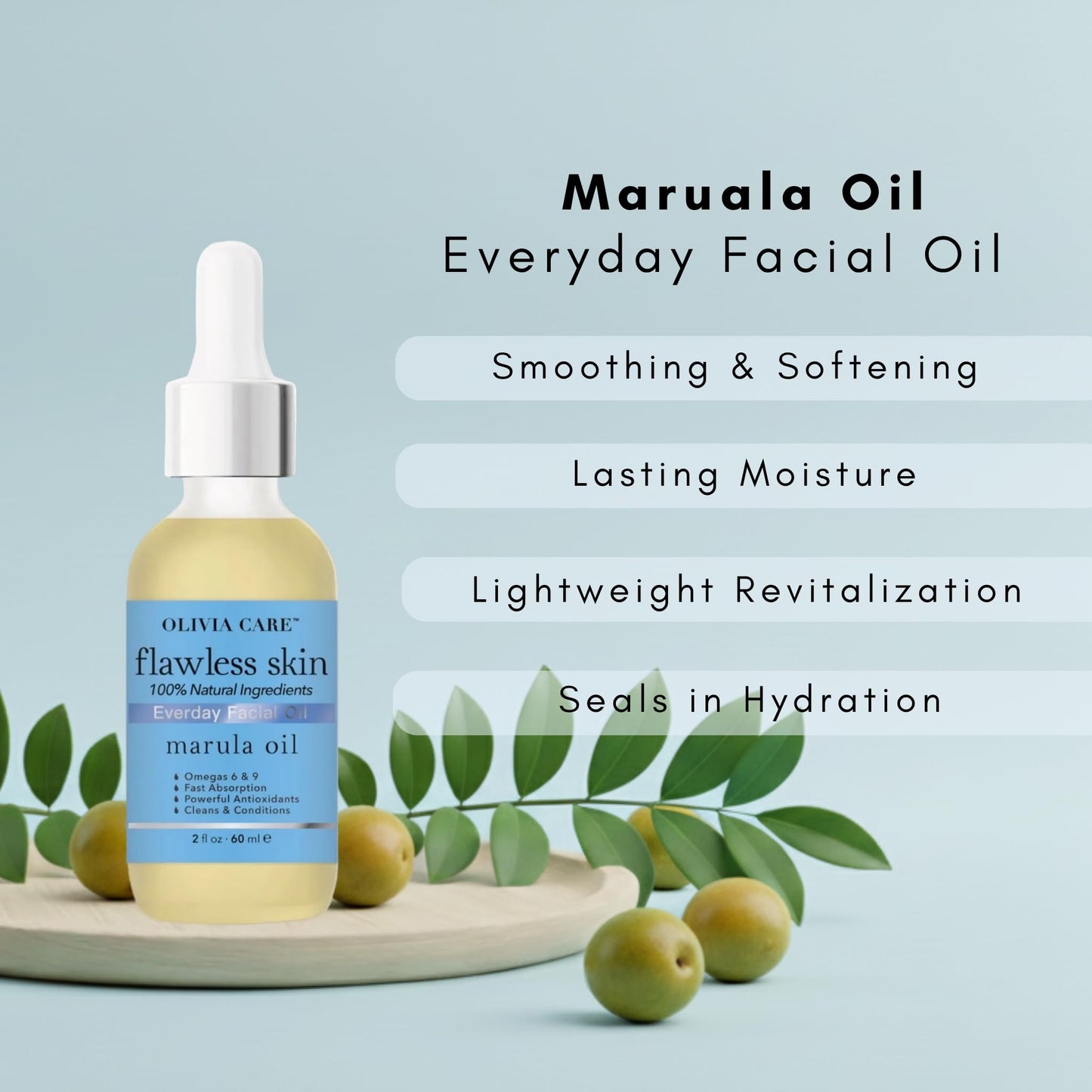 Olivia Care Flawless Essential Facial Oil 100% Natural. Stabilize & Retain Moisture (Marula)
