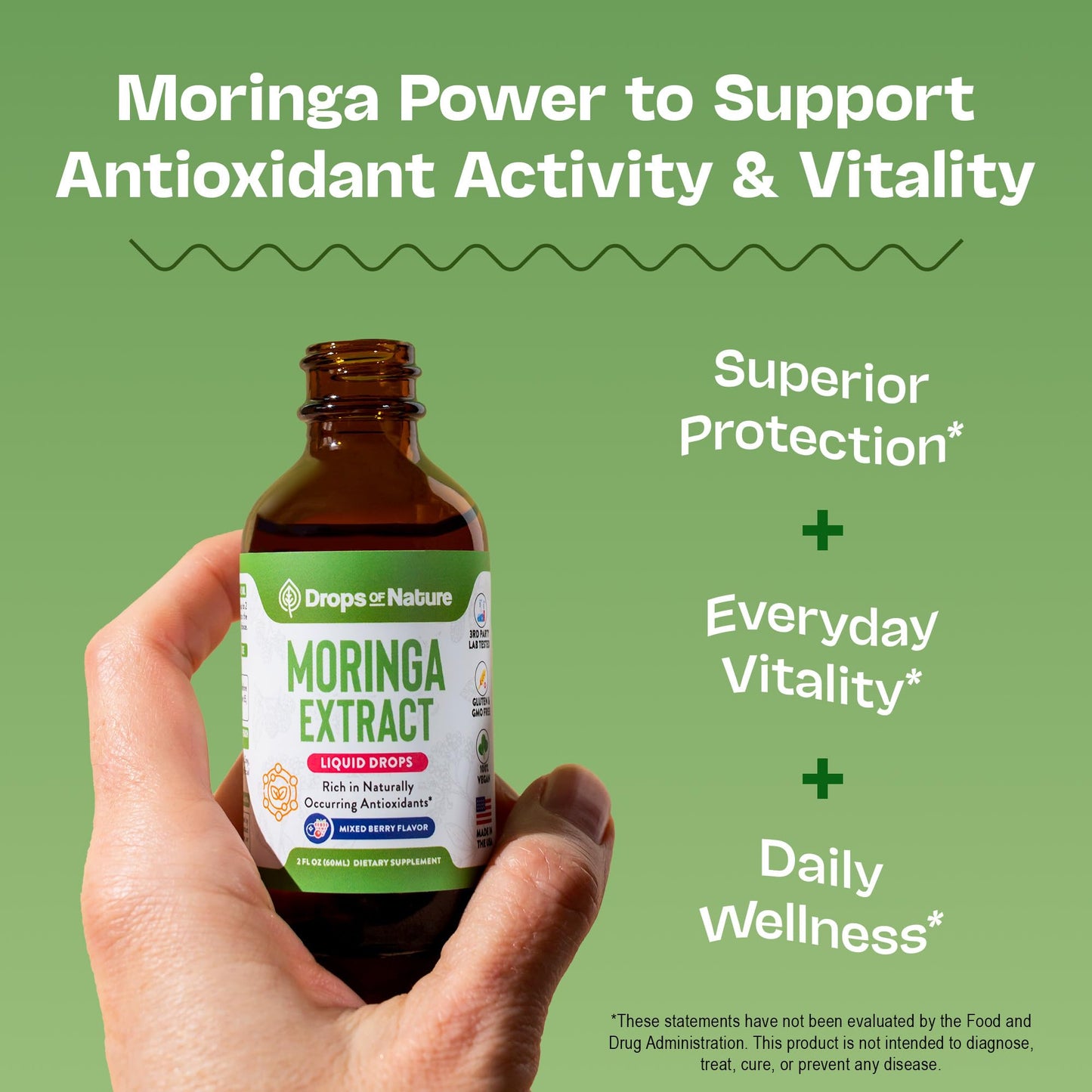 Moringa Liquid Drops Supplement – Vegan, Gluten Free – Greens Superfood Powder & Moringa Capsules Alternative – Mix with Tea Drinks – Packed with Antioxidants for Natural Vitality (Mixed Berry, 60 mL)