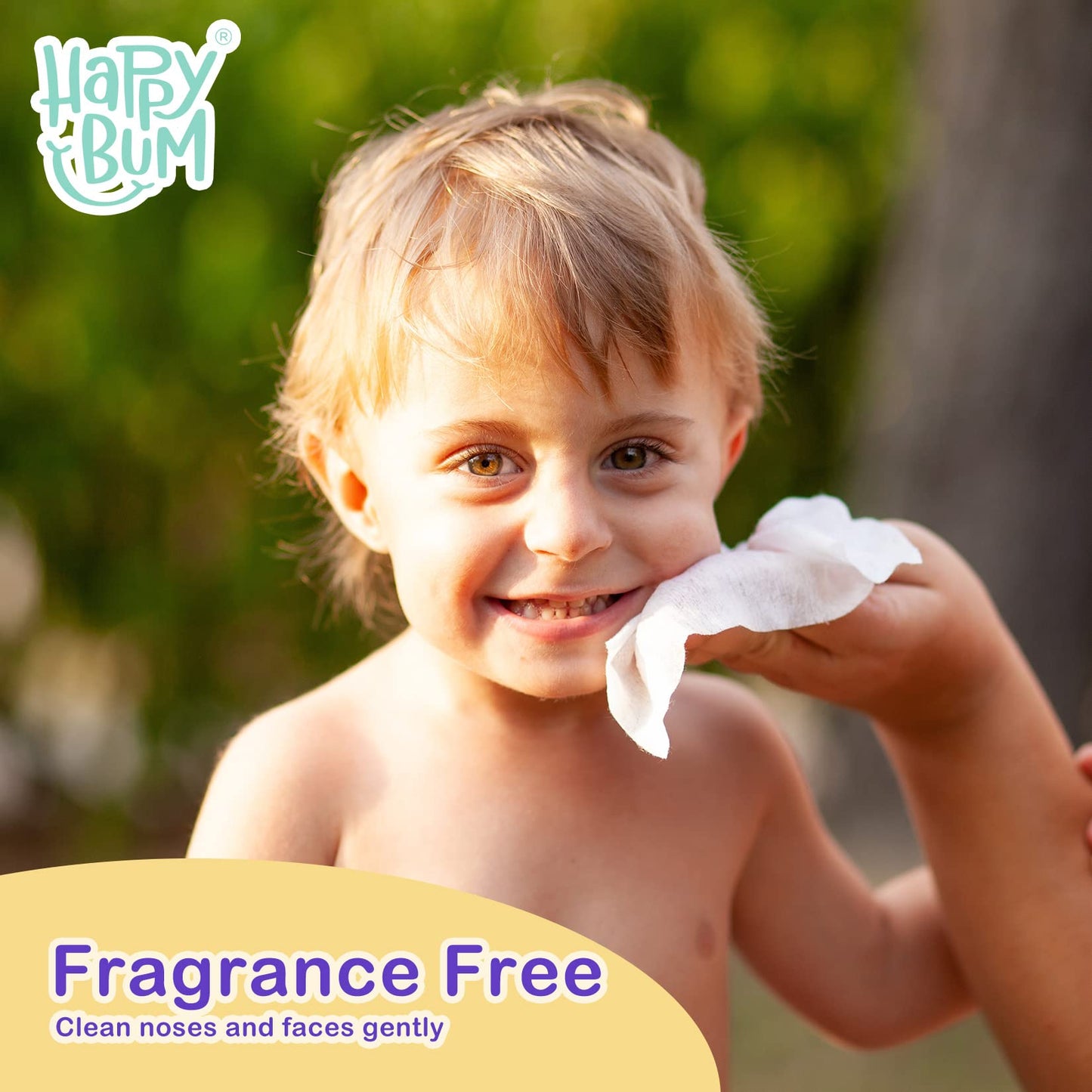 HAPPY BUM - 180 Count Saline Baby Wipes, Unscented, 7.4 x 7.2 Inch, Moist and Refreshing, Multi-Purpose Use, Ideal for Travel