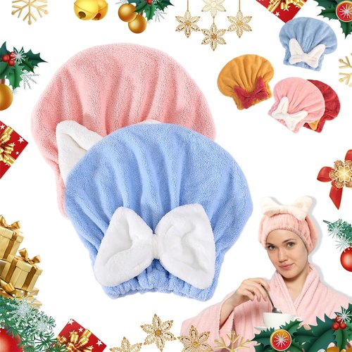 Coloday New Super Absorbent Hair Towel Wrap for Wet Hair, 2025 New Efficient Absorbent Hair Towel Wrap Microfiber Hair Towel, Upgrade Quick Drying Thickened Soft Bow Tie Hair Towel (2, Pink Blue)