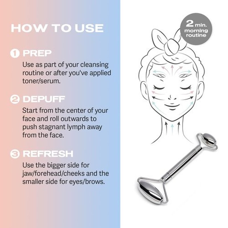 Sacheu Stainless Steel Face Roller - Face and Eye Roller, Metal Face Roller to Help Reduce Puffiness, Cooling Dual Sided Stainless Steel Facial Roller Massager with Travel Pouch