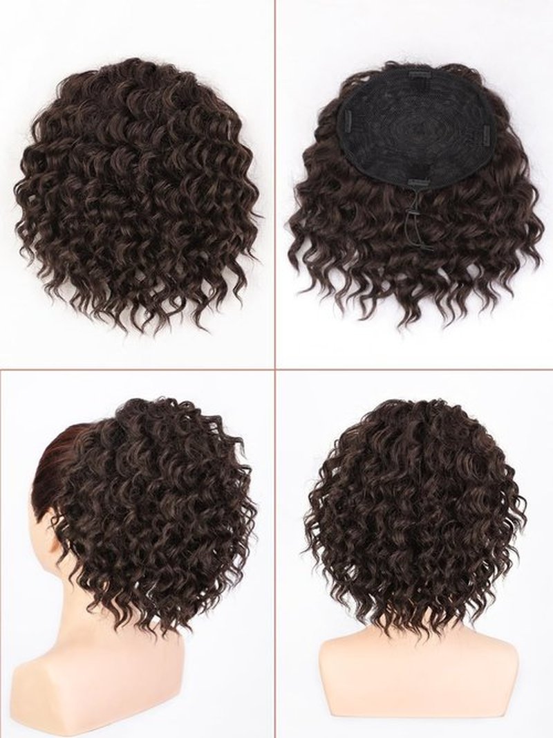 SUZYACCKR Wavy Curly Ponytail Extension, 8 Inch Dark Brown Short Soft Natural Synthetic Hairpiece Thick Drawstring Ponytail for Black Women For Daily Use