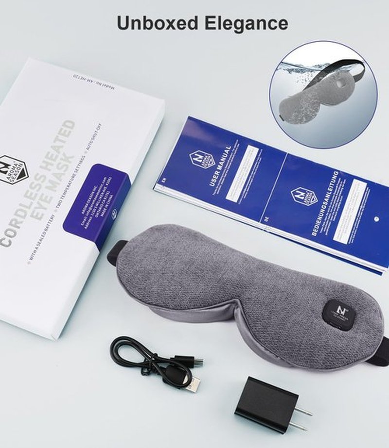 Aroma Season Cordless Heated Eye Mask for Dry Eyes Warm Compress for Stye Blepharitis Chalazion MGD,Relaxing Sleep Mask Machine Washable Perfect Light Blocked (Light Grey)