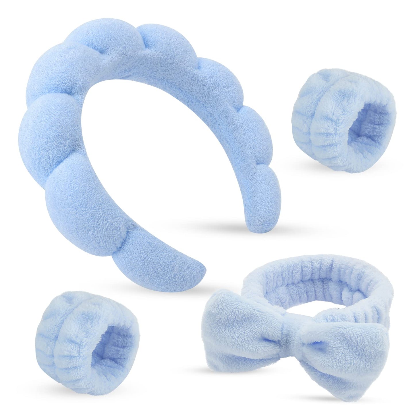ATROCH Headband for Washing Face and Wristband Set, Blue