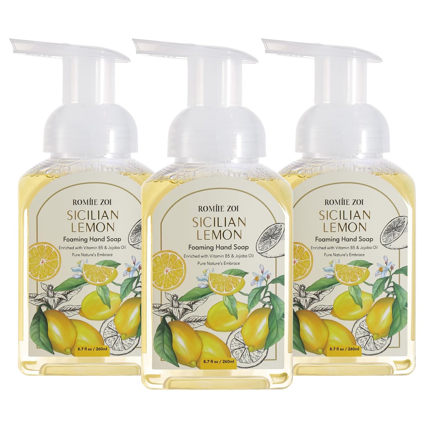 ROMIIE ZOI Mini Foaming Hand Soap - Pack of 3 - Sicilian Lemon - 260 ML/ 8.7 FL. OZ Each