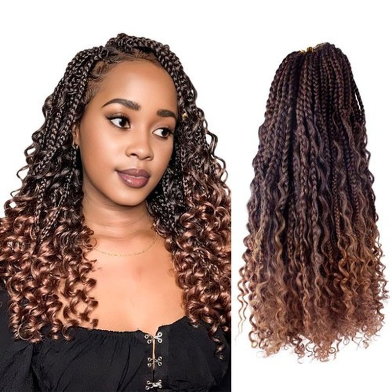 Niseyo Goddess Box Braids Crochet Hair 16 Inch 8 Packs Short Crochet Box Braids Pre Looped Curly Ends Boho Style Synthetic Hair (T30/Ombre Medium Dark Brown)