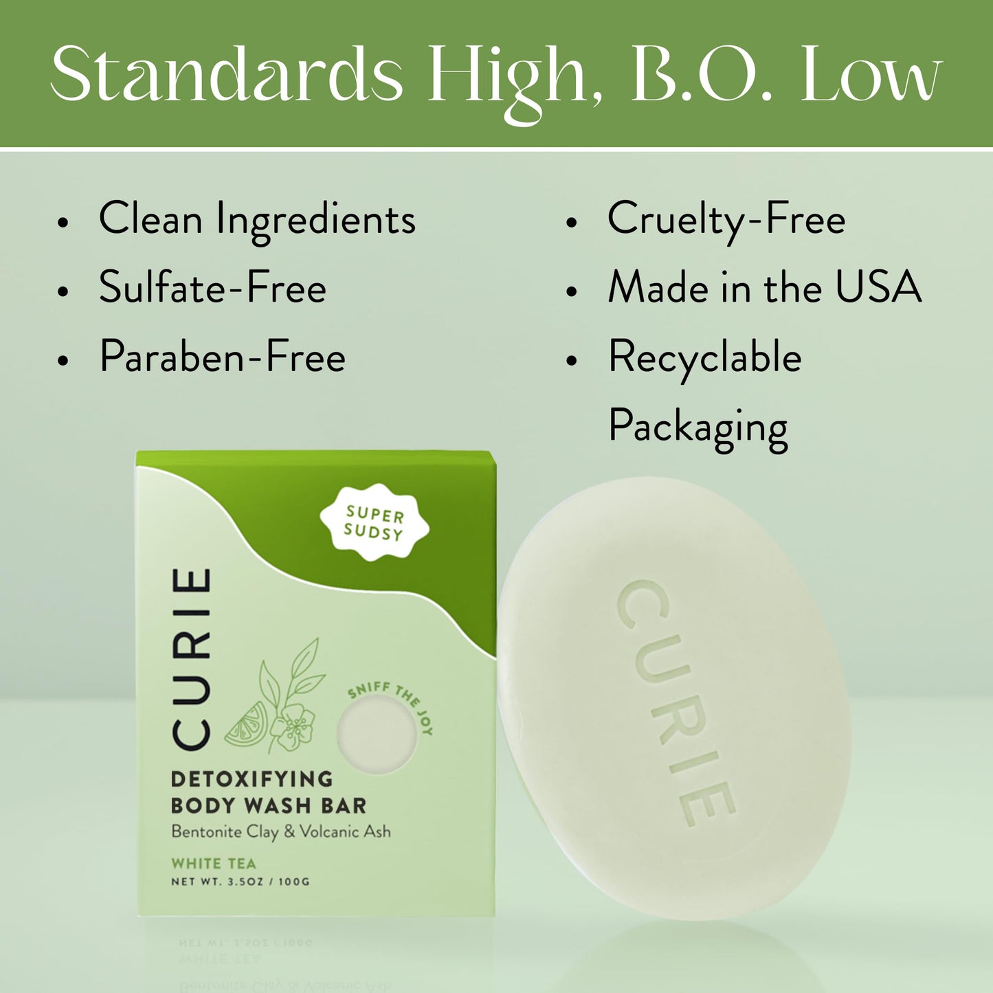 Curie White Tea Detoxifying Body Wash Bar – Sulfate-Free, Vegan Cleansing Bar with Bentonite Clay & Volcanic Ash for Smooth, Refreshed Skin (3PK)