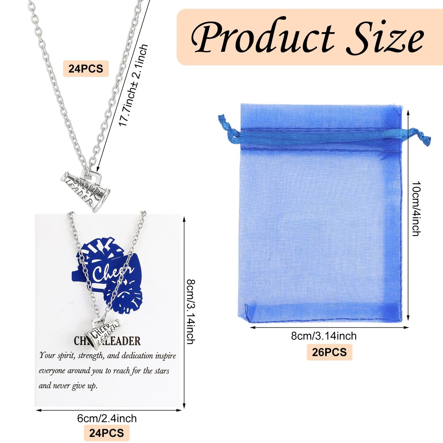 Tondiamo 24 Pcs Cheerleader Necklace Bulk Cheer Gifts Bulk for Team,Blue