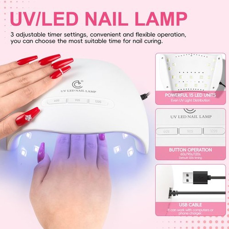 COSCELIA Acrylic Nail Kit with Drill and U V Light, Clear Pink White Acrylic Powder 36pcs Glitter Powder Acrylic Starter Kit Nail Tips Nail Art Decoration for Women