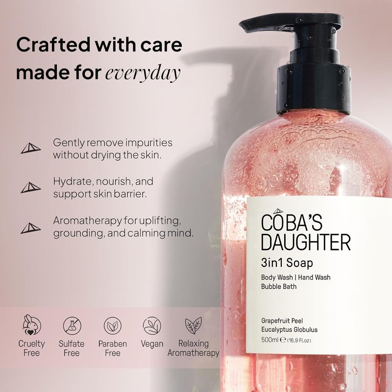 Coba's Daughter 3-in-1 Soap - Aromatherapy Bubble Bath, Body Wash & Hand Wash | Hydrating Grapefruit & Eucalyptus (16.9 Oz)