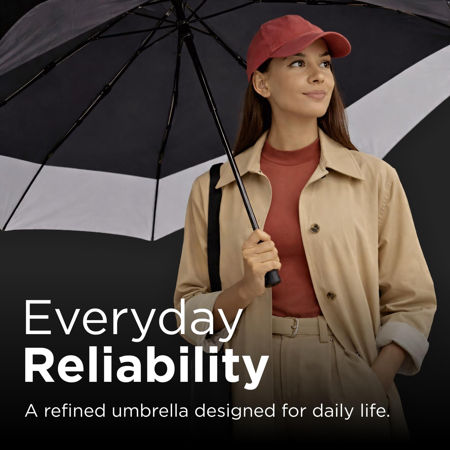 DROPTOP Umbrella Travel Size - Windproof Folding with Case and Strap, Black