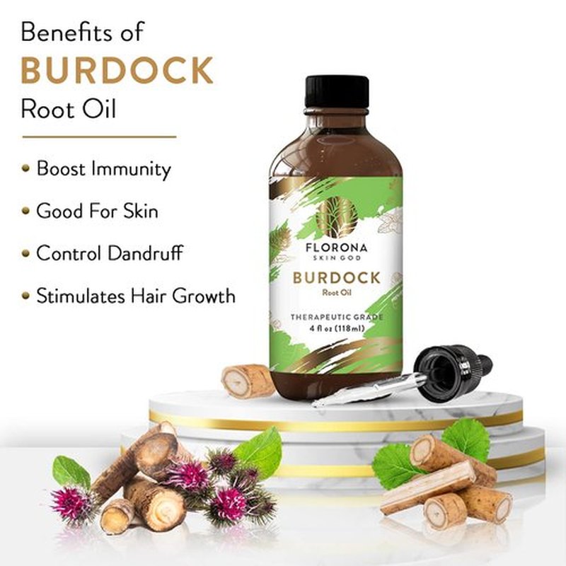 Florona Burdock Root Oil 100% Pure & Natural - 4 fl oz, for Hair, Face & Skin Care