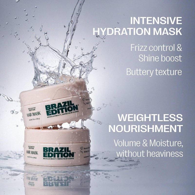 BRAZIL EDITION Restorative Peptide Hair Mask – Deep Repair in 2 Minutes, Hydration & Shine, Murumuru & Babassu Butters, Hyaluronic Acid, Strengthens & Smooths Damaged Hair (7 oz)