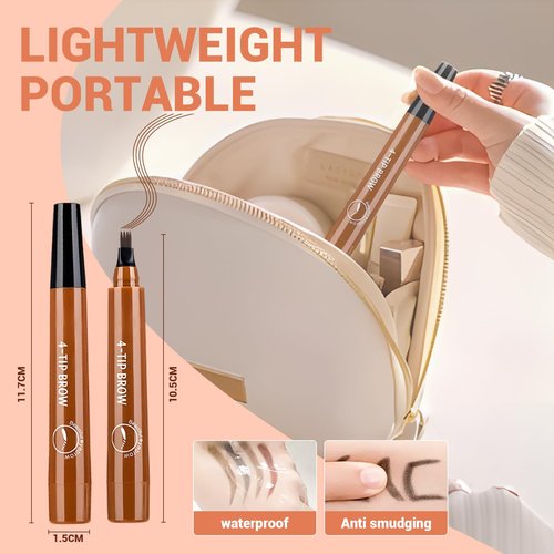 Upgrade Microblading Eyebrow Pen, 3D Waterproof Microblading Eyebrow Pencil 4-Tip Waterproof Eyebrow Pen, Natural Makeup Long-Lasting Fine Stroke Magic Eyebrow Pencil (Red Brown)