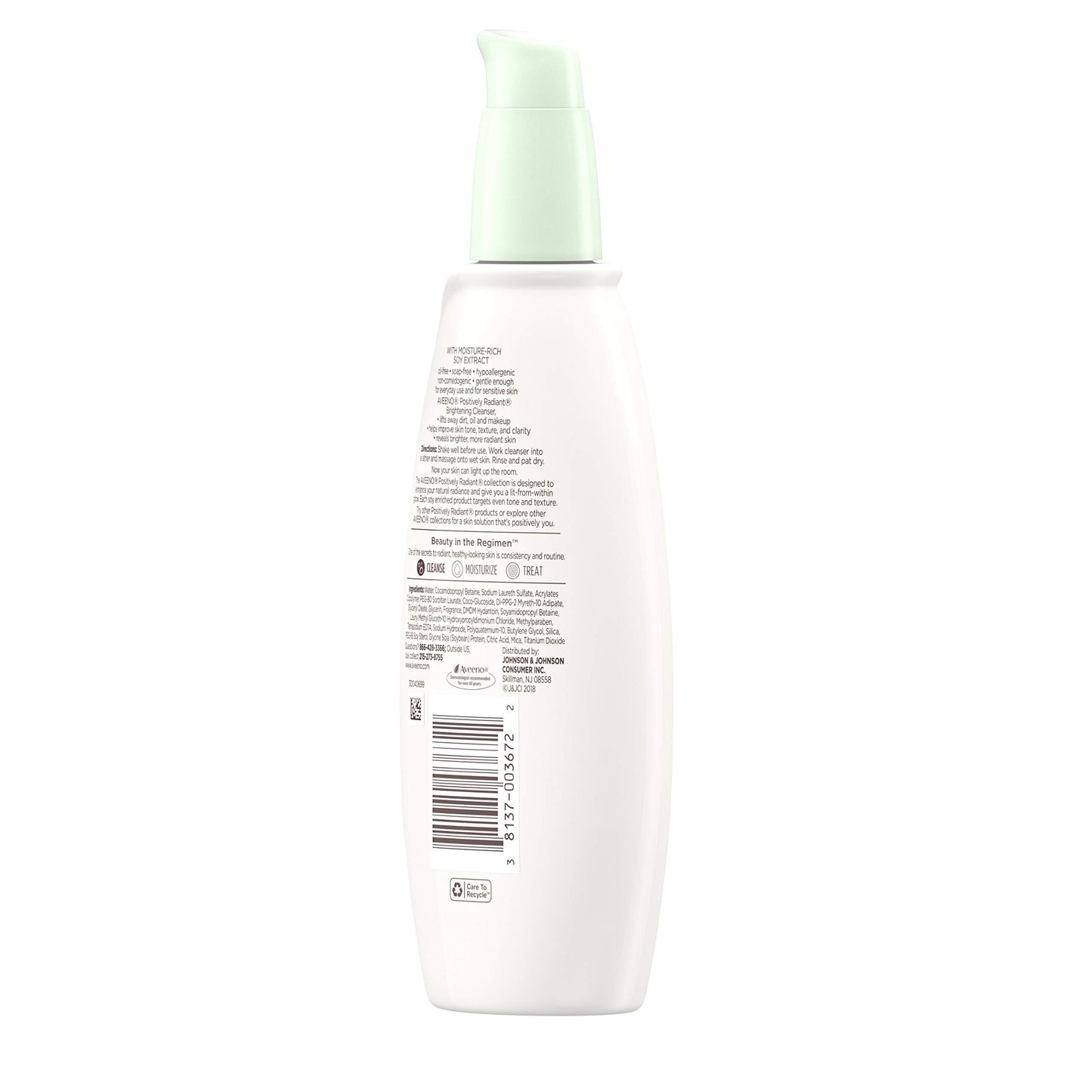 Aveeno Positively Radiant Brightening Facial Cleanser for Sensitive Skin, Non-Comedogenic, Oil-Free, Soap-Free & Hypoallergenic, 6.7 fl. oz (Pack of 2)