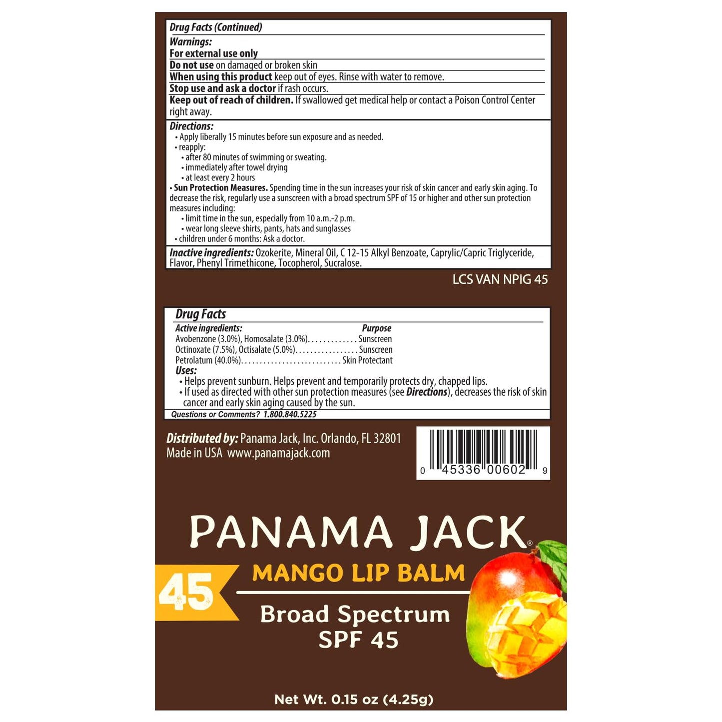 Panama Jack Sunscreen Lip Balm - SPF 45, Flavor Pack, Broad Spectrum UVA-UVB Sunscreen Protection, Prevents & Soothes Dry, Chapped Lips (Mango/Tropical)