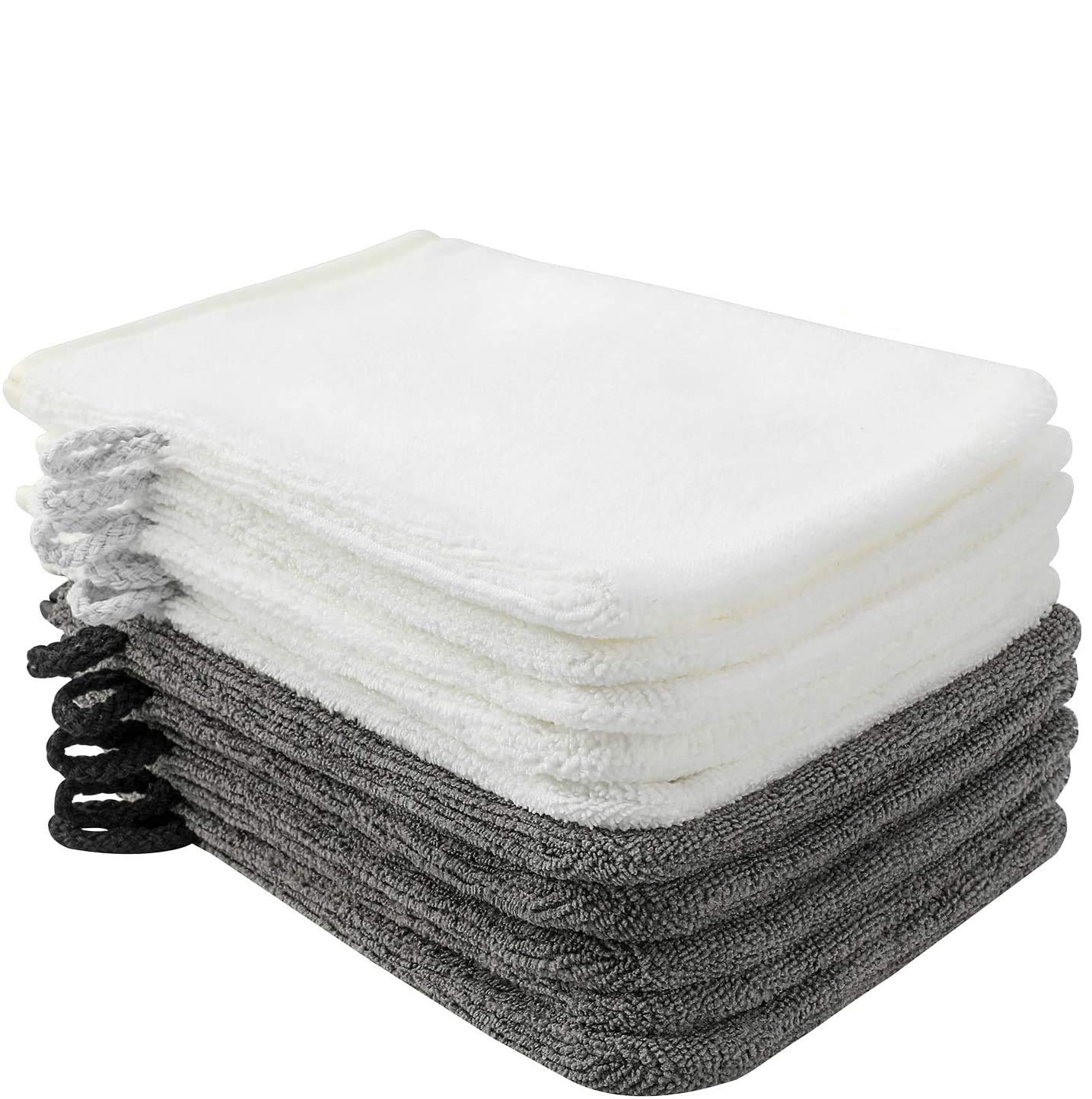 PHOGARY 10Pack Microfiber Wash Mitts, Soft Face Mittens, Reusable Remover, 6×8in, White, Grey