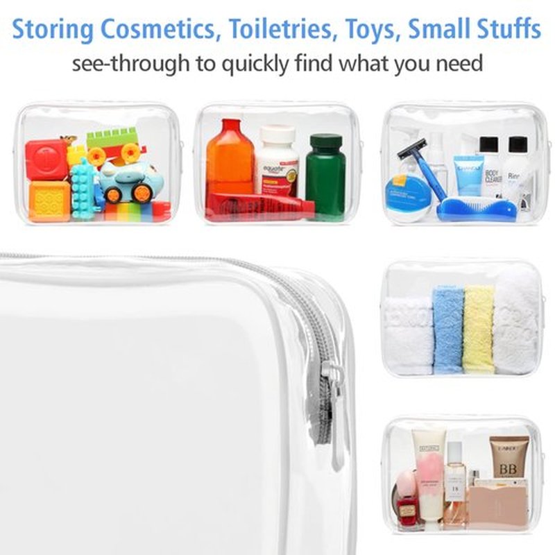 PACKISM Clear Makeup Bags, 4 Pack Quart Size Travel Bag TSA Approved Clear Travel Bags for Toiletries, Clear Cosmetic Bags Carry on Clear Toilety Bag TSA Approved Toiletry Bags, White
