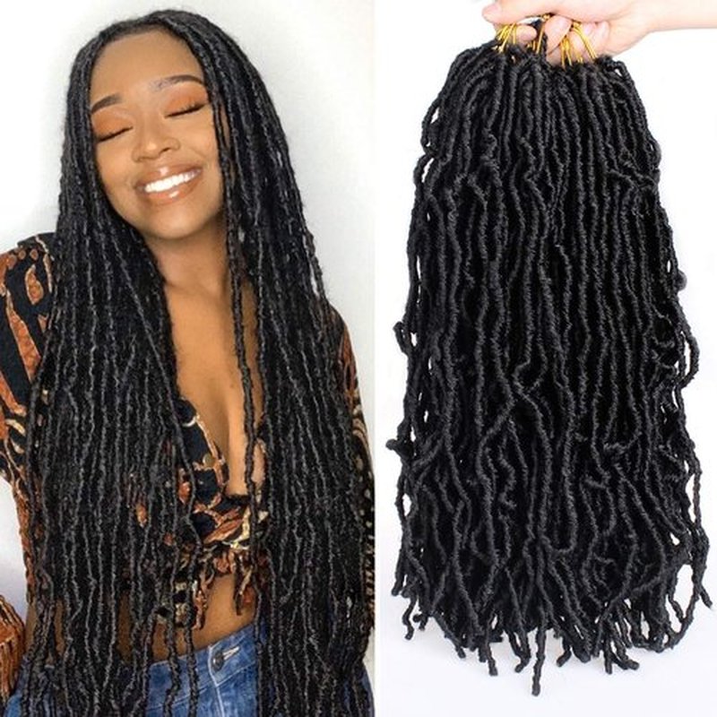 ZRQ 18 Inch 6 Packs New Faux Locs Crochet Hair 108 Strands Pre-Looped Wavy Black Soft Faux Locs Crochet Braiding Hair for Women Dreadlocks Hair Synthetic Hair Extensions (18 Inch,1B#)