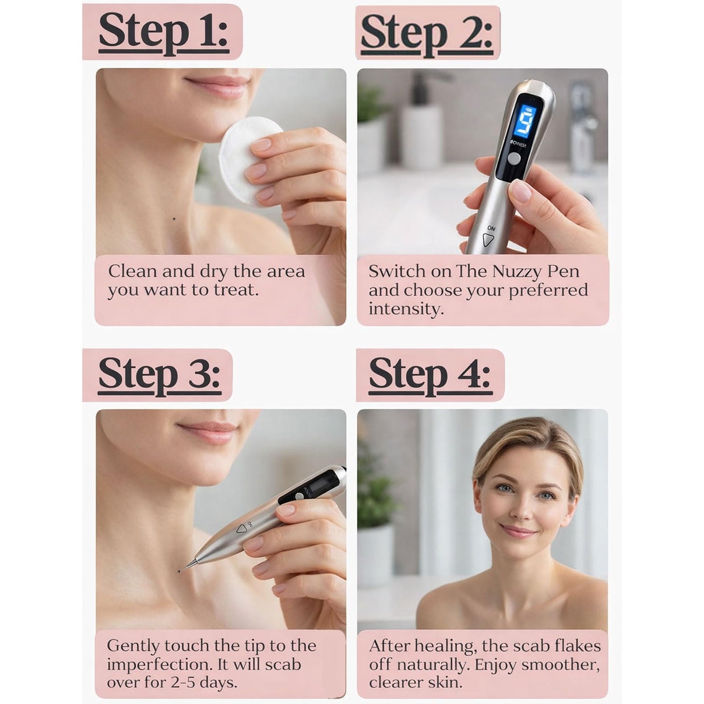 Nuzzy Pen for Skin, Advanced Beauty Pen, Portable and Rechargeable Tools to Use at Home (Gold)