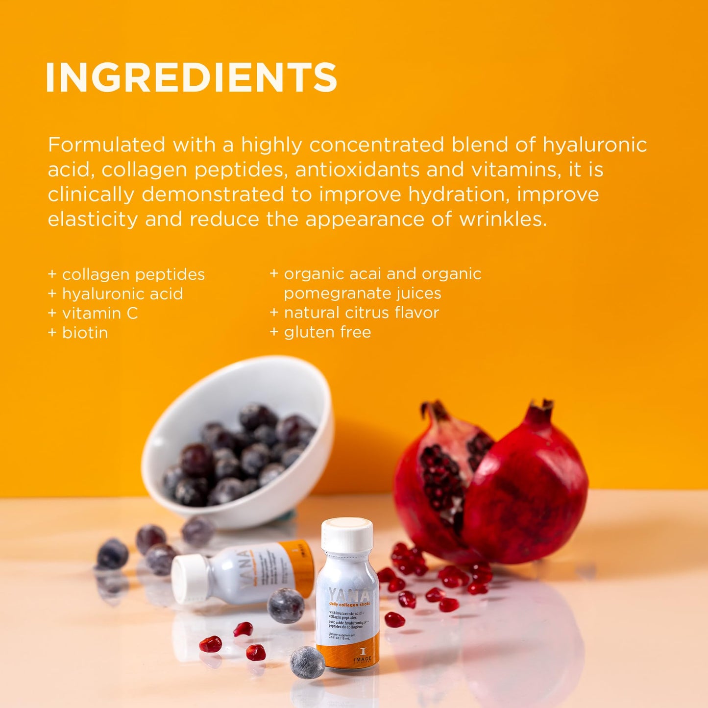 IMAGE Skincare, YANA Liquid Collagen Shots, 2500 mg Hydrolyzed Bovine Collagen Peptide Supplement with Biotin, Natural Citrus Flavor, 28 Daily Shots