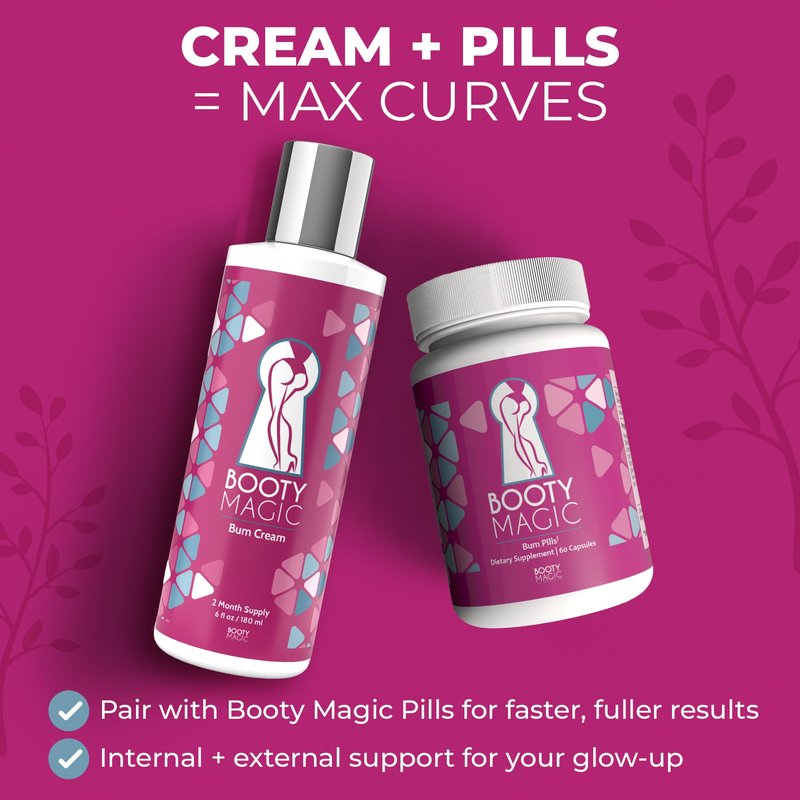 Booty Magic Butt Enhancement Cream - 6.0oz Butt Cream for Bigger Butt, Booty Cream Bigger Booty with Maca Root Extract, Pueraria Mirifica, Aloe Vera for Volume, Roundness and Softness